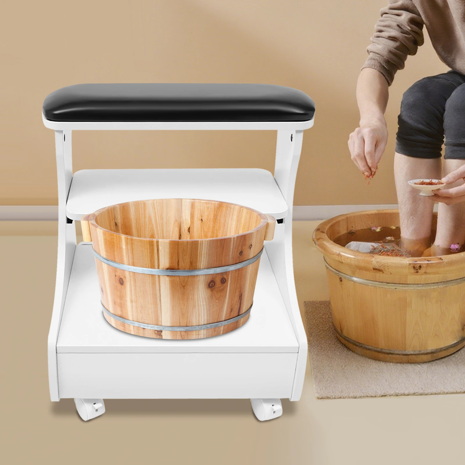 Foot Rest Pedicure Manicure Funiture Salon Nail Foot Trolley Cart Manicure Pedicure Cart Footbath Stool with Wheels image 4