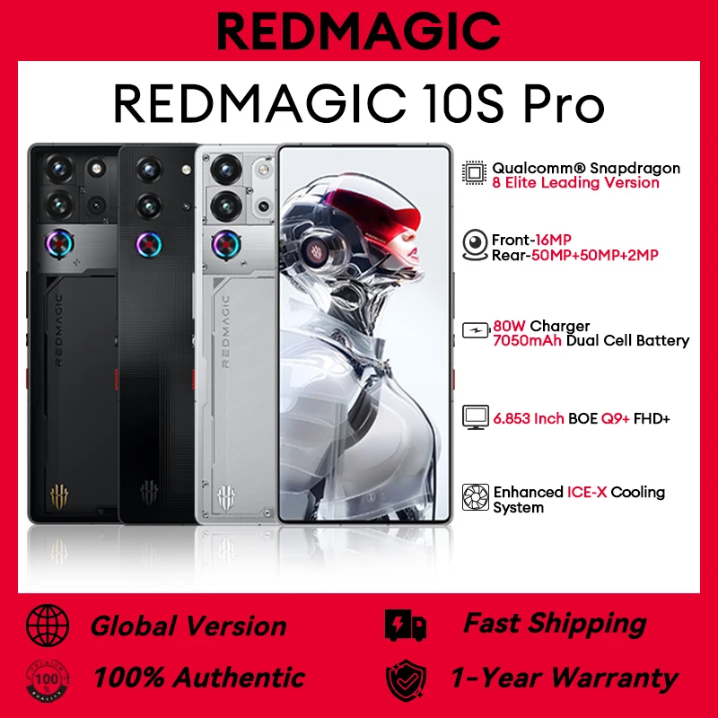 هاتف ألعاب World Premier الإصدار العالمي RedMagic 10s Pro 5G مقاس 6.85 بوصة Snapdragon 8 Elite الإصدار الرائد 7050 مللي أمبير في الساعة 80 وات 144 هرتز NFC