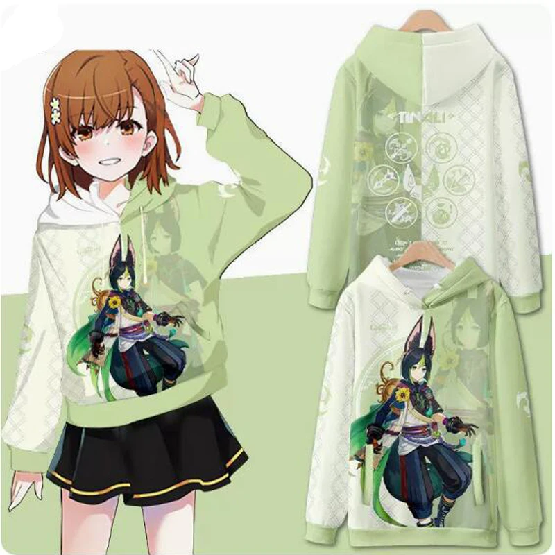 Anime Genshin wpływ 3D drukuj Zip Up kobiety/mężczyźni bluzy bluzy Streetwear Hip Hop Tighnari Cosplay kurtka z kapturem na zamek błyskawiczny