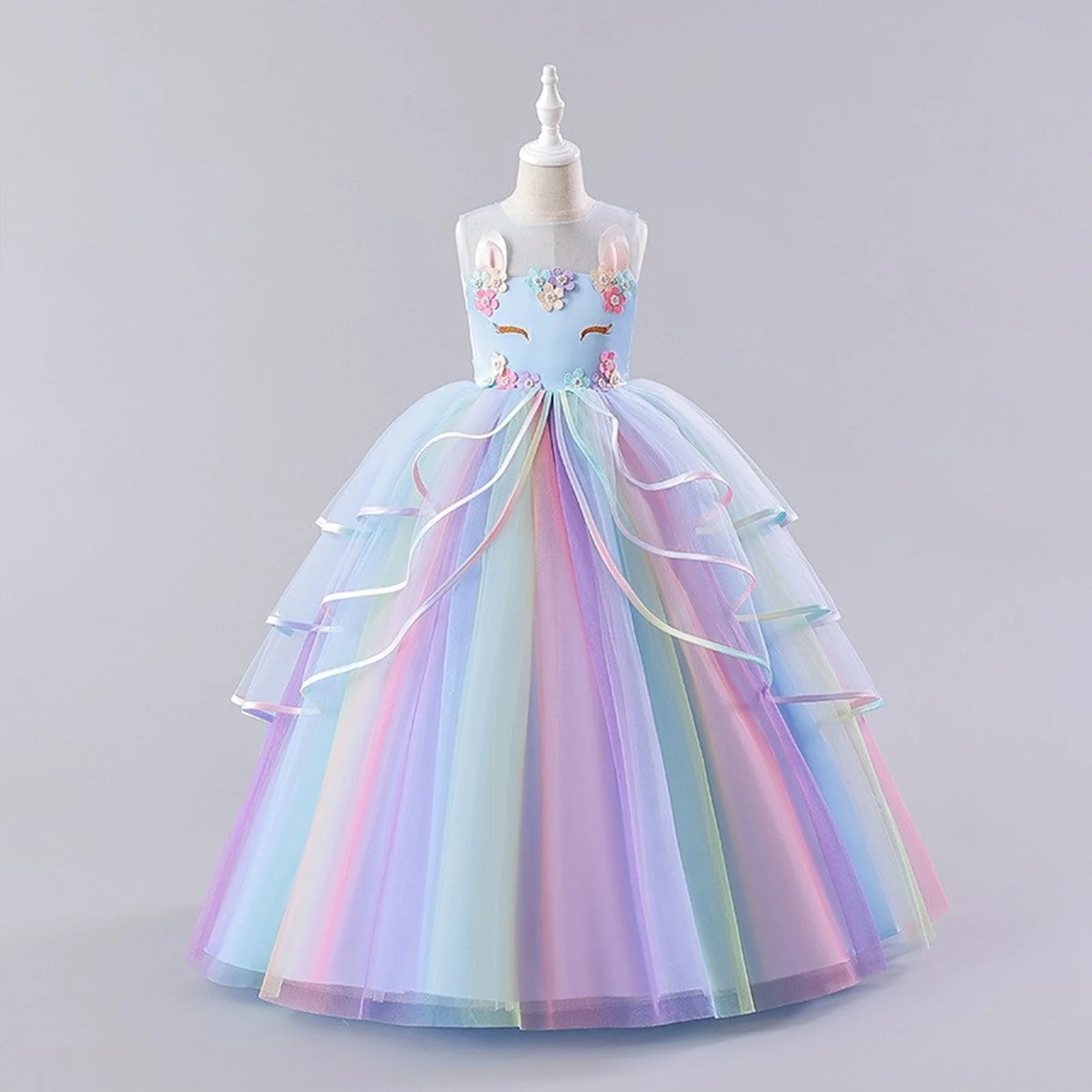 

Girls Unicorn Dress Kids Flower Appliques Ball Gown Princess Dresses Elegant Party Costumes Children Clothing Birthday Gift