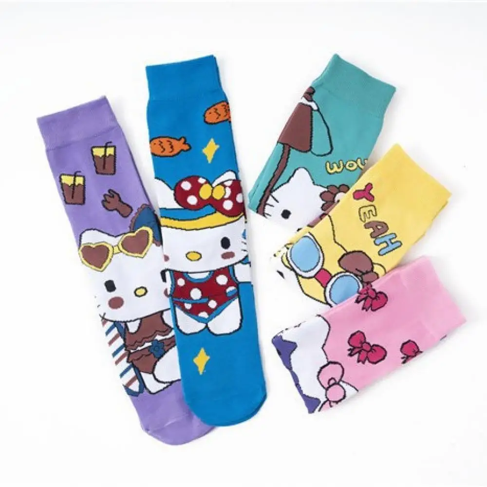 5 pairs Sanrio Hello Kitty Four Seasons adult Floor socks Mid length socks Japanese Cartoon anime periphery a birthday present