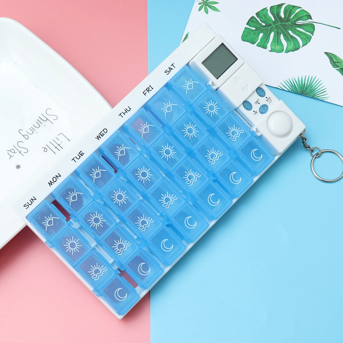 

7 Days Weekly Pill Box 28 Compartments Digital Alarm Timer Reminder Luminous Lcd Screen For Medications Vitamins Supplements