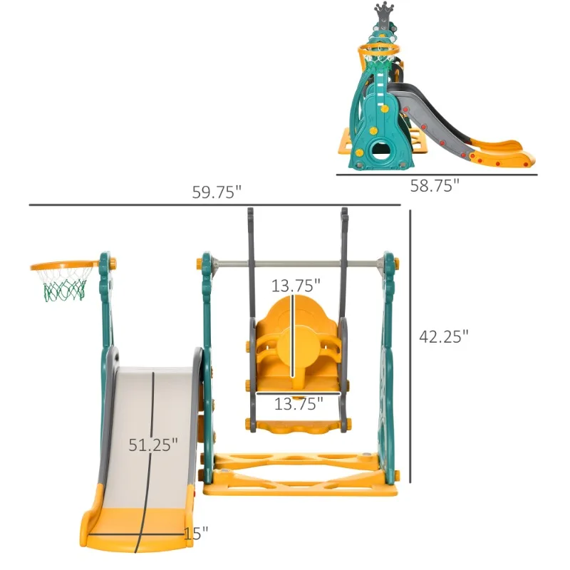 3 ใน 1 เด็กวัยหัดเดิน Swing และชุดสไลด์,เด็กสไลด์ Climber, สนุกในร่ม/กลางแจ้ง Playset ของเล่นออกกําลังกายสําหรับอายุ 1.5-3