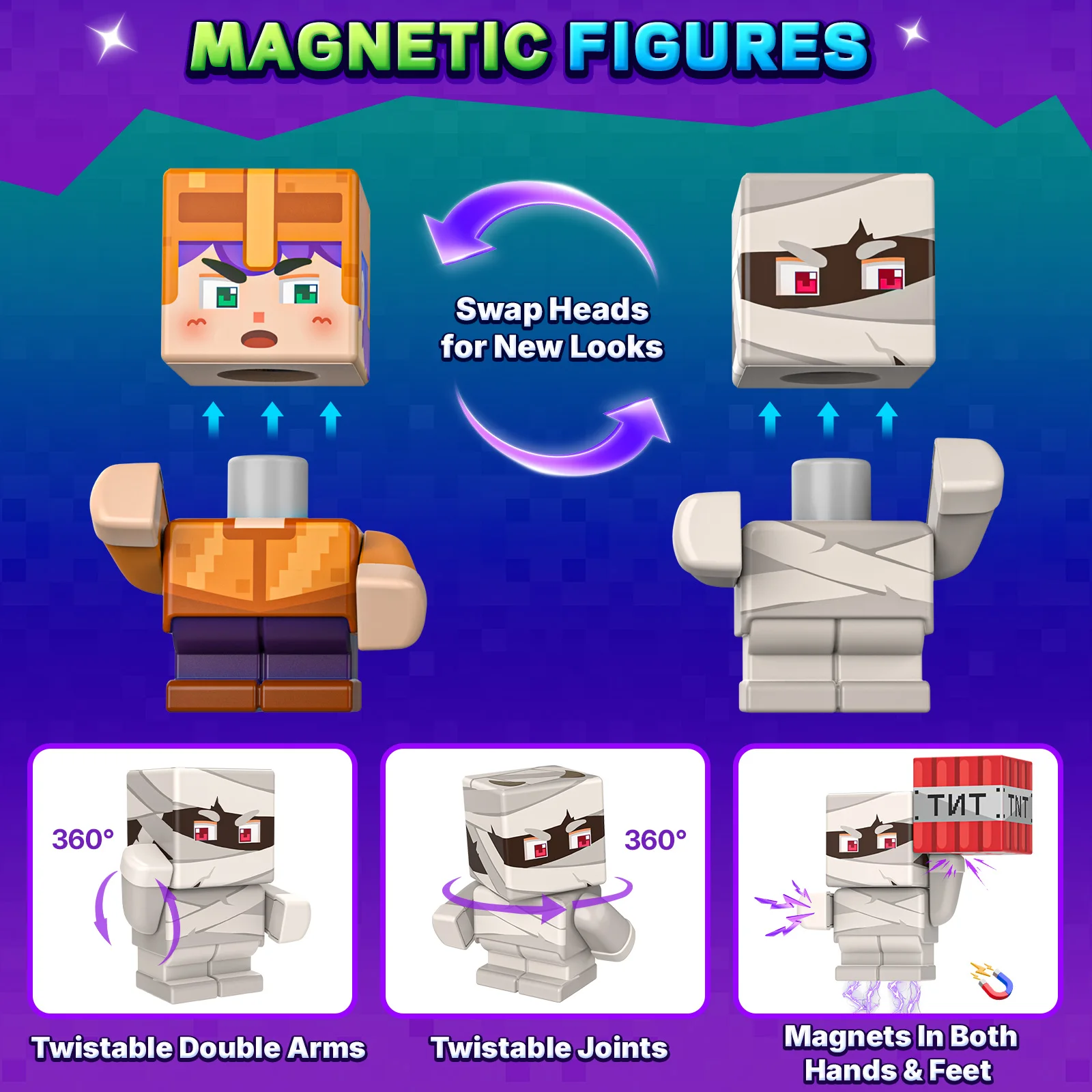 500PCS Magnetic Blocks with Light Up Blocks, Build Mine Magnet World Set, Magnetic Cubes STEM Game Toys for Kids Ages 4-6 6-8 8-12, Christmas Birthday Gifts for 3+ Years Old Boys & Girls view 3