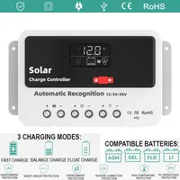 10A/20A/30A/40A/50A/60A Solar Charge Controller LCD Auto Dual USB Panel Battery Regulator PWM-Charger-Controller 12V/24V/48V