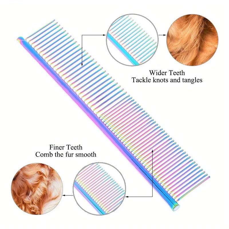 개 털 제거 빗, 스테인레스 스틸, 멀티 컬러 애완 동물 그루밍 빗, 부드럽게 제거, 느슨한 매듭 털, 개 고양이 청소