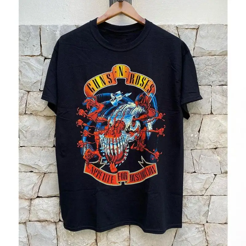 

2025 Guns N' Roses Guns N 'Roses Rock Retro High Street Cotton Printed Short Sleeve T-shirt Men and Women's High Quality Luxury