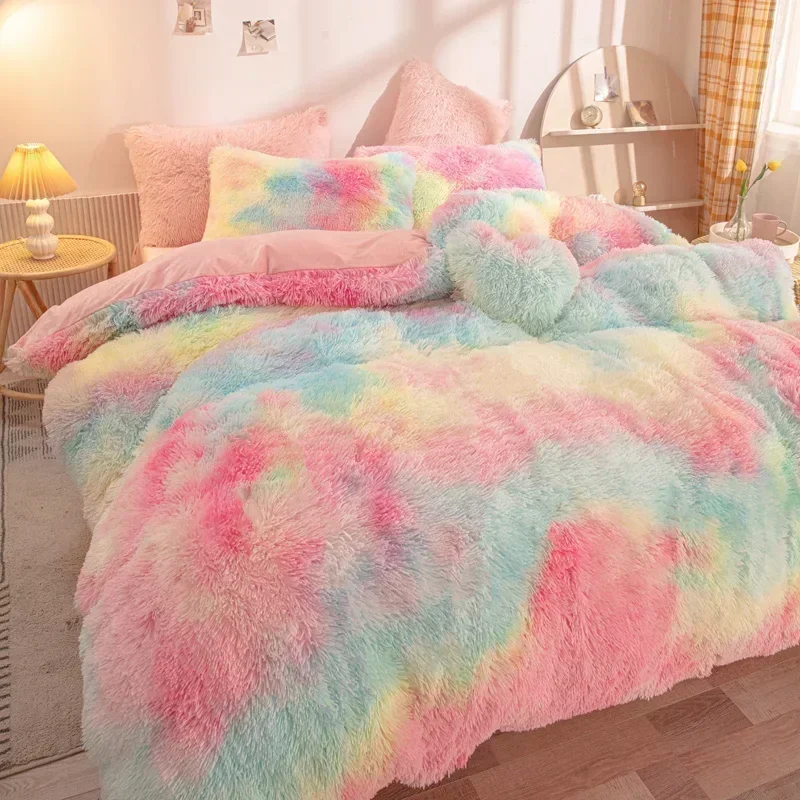 Luxury 4Pcs Super Shaggy Soft Coral Fleece Warm Cozy Bedding Set Mink Velvet Duvet Duvet Cover Quilt Cover Set Bedspread Blanket