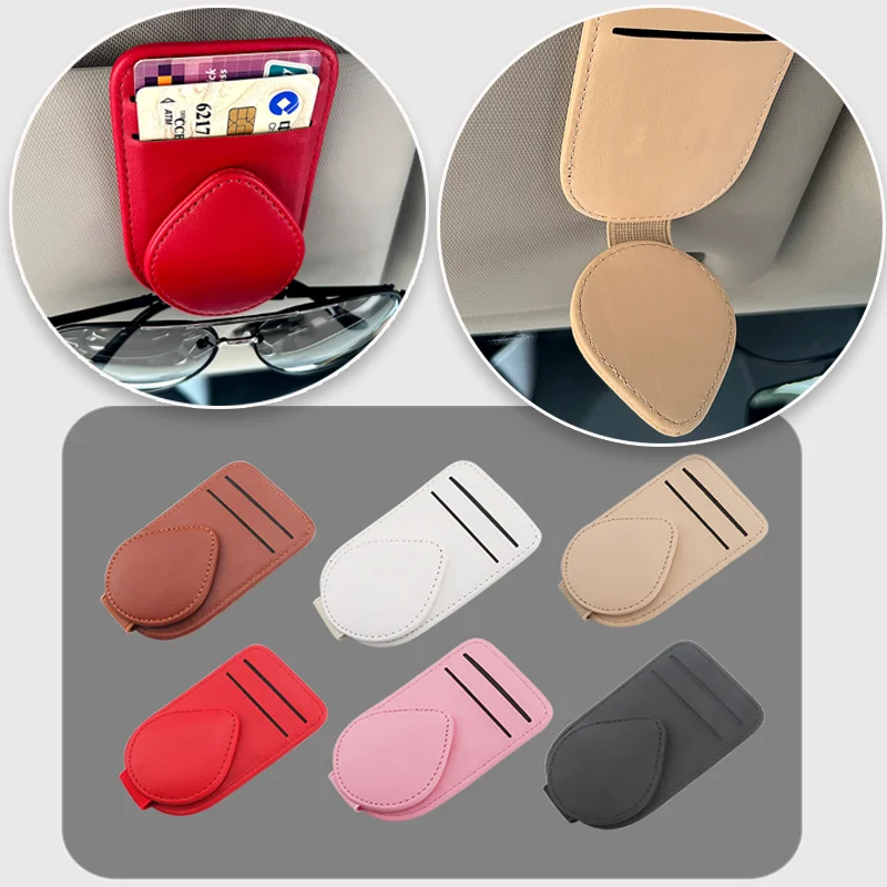 

Car Sun Visor Glasses Case Leather Eyeglasses Clip Multifunction Magnetic Sunglasses Hanger Holder Universal Interior Accessorie