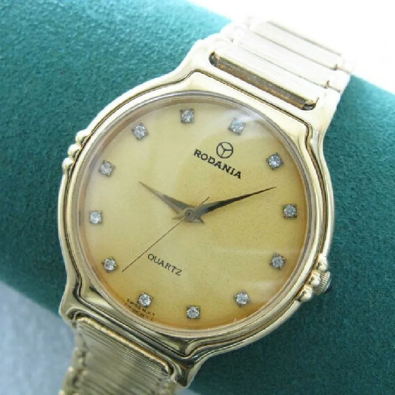 Rodania Diamond Set 18k Gold filed Slim Men's Watch Vintage