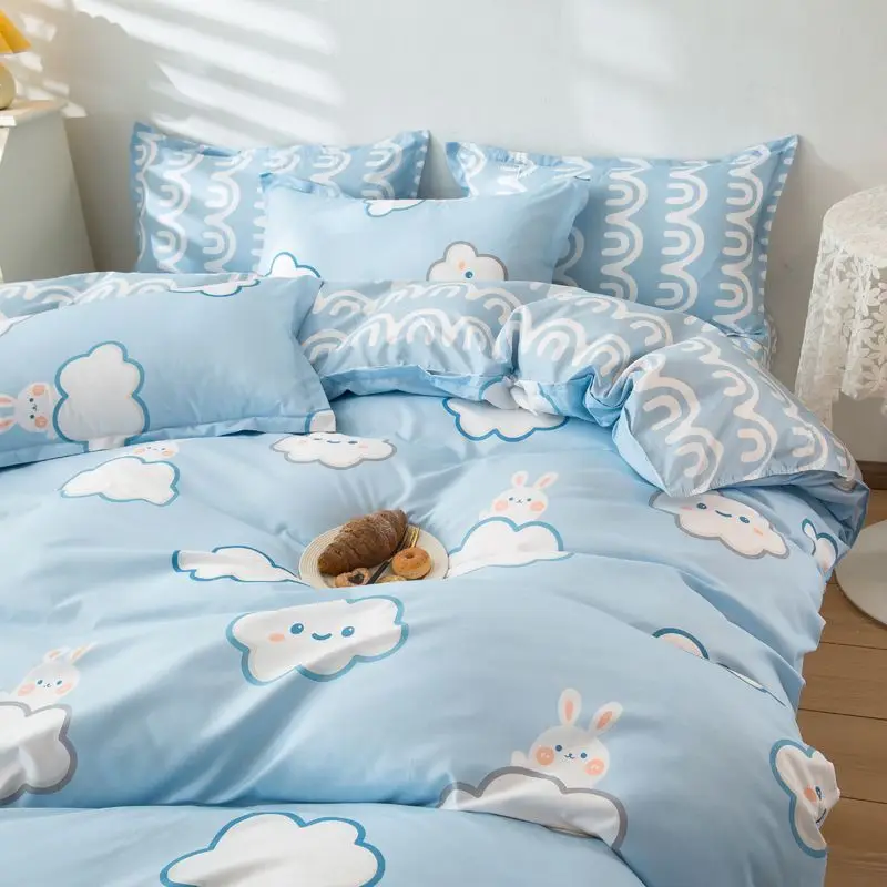 

Cartoon Cloud Duvet Cover Lovely Cute Flower Bedding Set Adults Kids Quilt Cover AB Double-sided Comforter Cover and Bed Sheet