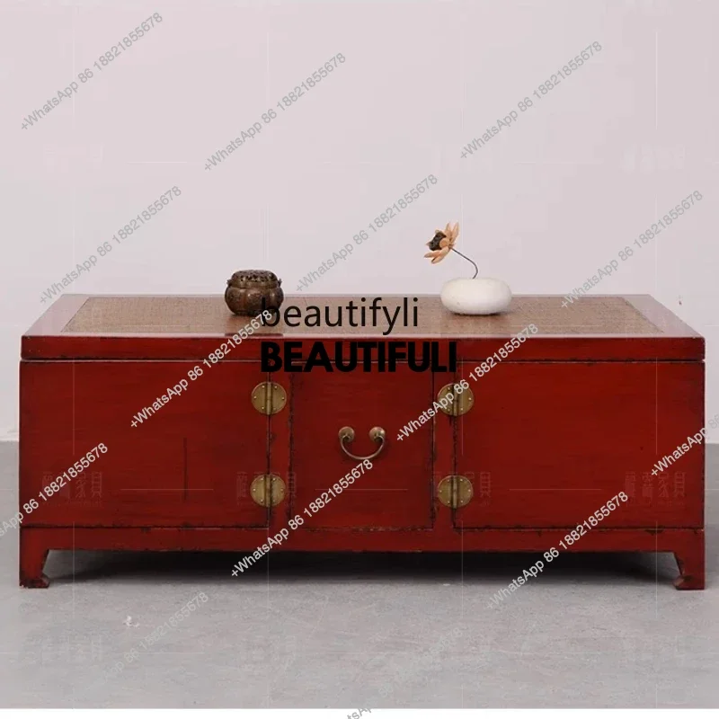 ss8350 antique furniture solid wood red paint rectangular coffee table Ming and Qing four-sided box multi-functional storage box