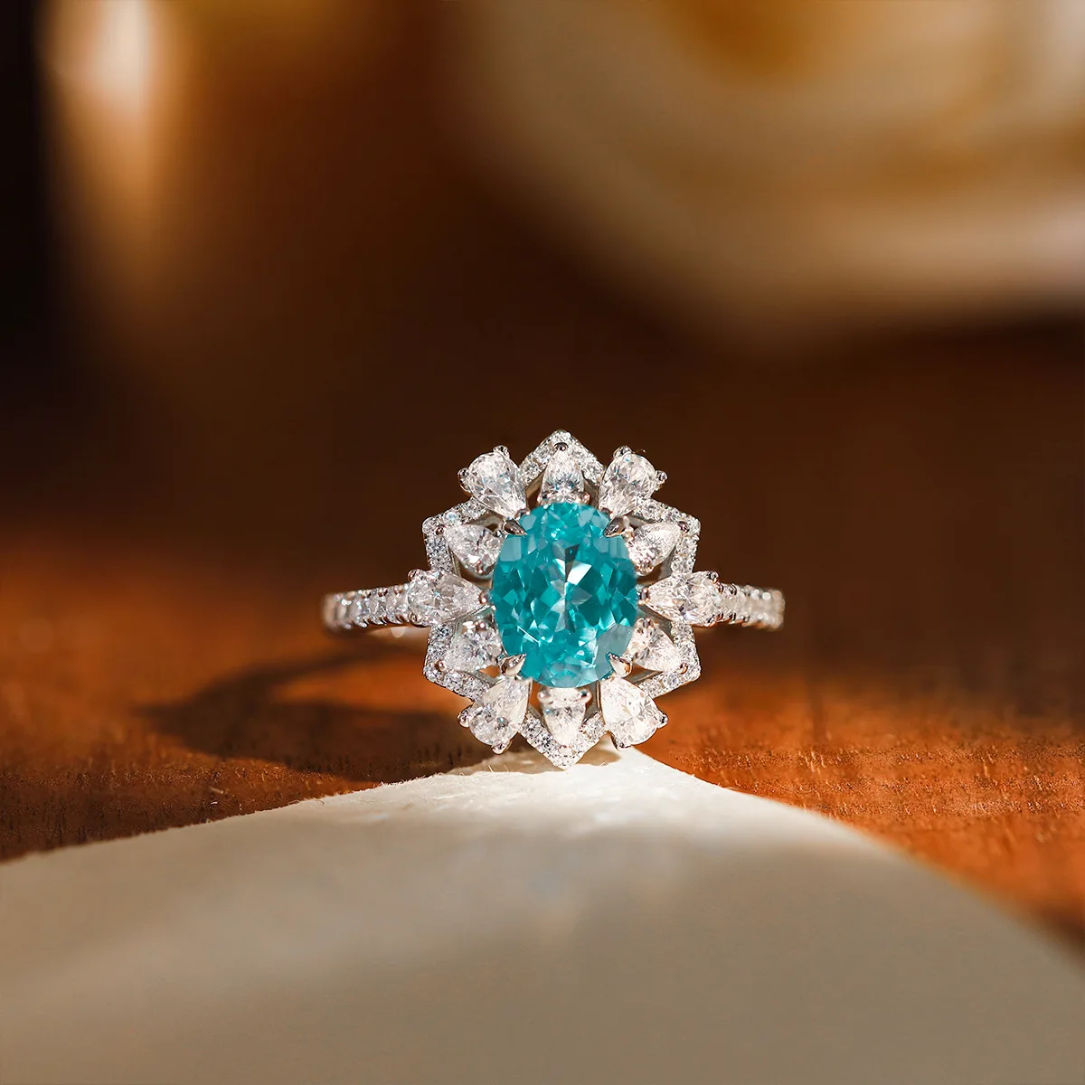 LinkerLove Oval Cut Paraiba Earrings Necklace Cocktail Ring 925 Silver October Birthstone Gemstone Jewelry Set for Women Gift - view 4