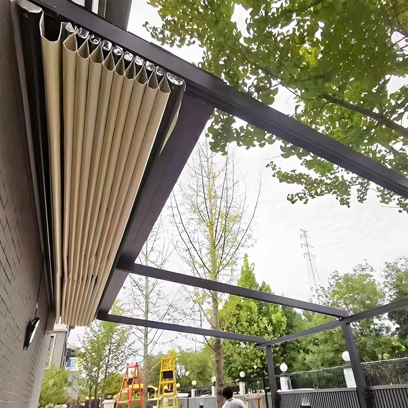 Outdoor Open Type Pavilion  Automatic PVC Canopy Retractable Roof Sunshade and Rainproof System Metal Folding Canopy