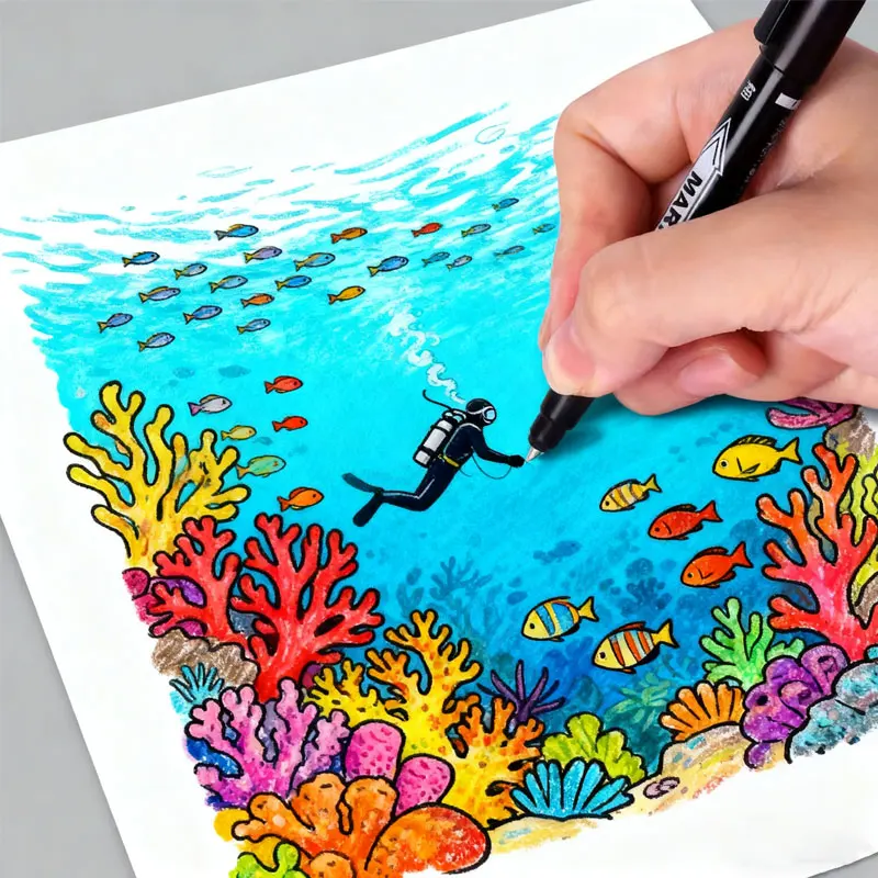 

Blue and Black Marker Pen 5pcs Student Stationery Waterproof Quick Drying Non Fading Marker Pen for Office Marking and Marking