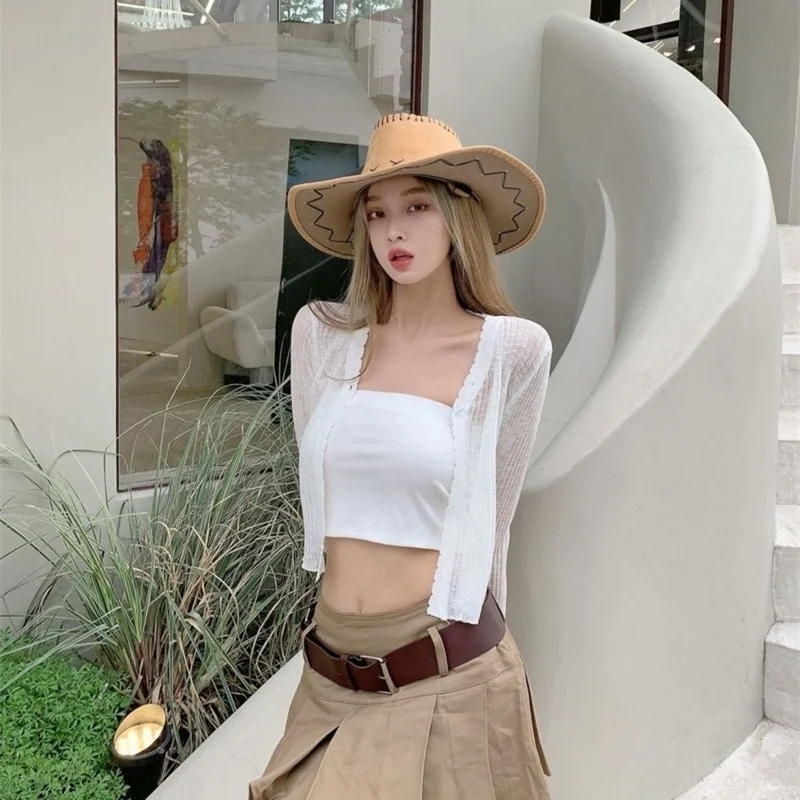 Cardigan Women Summer Sun-proof Minimalist Female Vacation Stylish Fashion Solid Slim Soft Streetwear All-match Thin Chic Korean