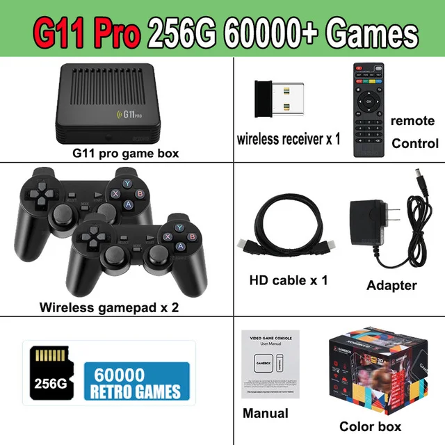 

G11 Pro Game Box 3D Retro Video Game Console 256G 60000 Games Wireless Gamepads 4K HD Output Wifi TV Box for PSP PS1