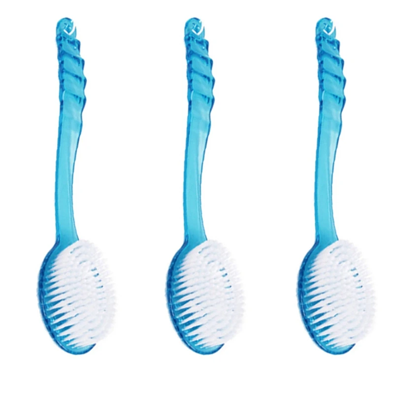 3X Long Handled Plastic Body Bath Shower Back Brush Scrubber Skin Cleaning Massager Blue