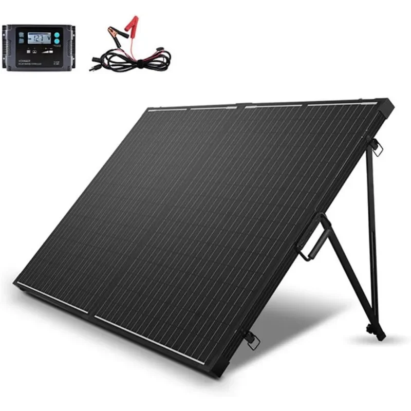 Portable Solar Panel with Waterproof 20A Charger Controller, Foldable Suitcase with Adjustable Kickstand for Power Station RV