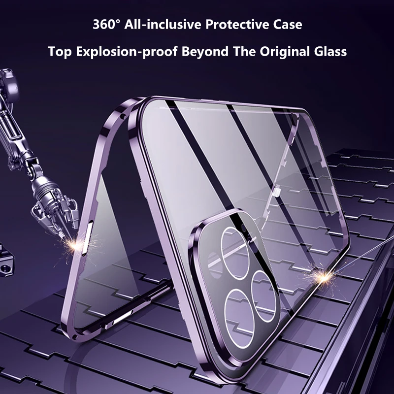 Anti-Peep Privacy Magnetic Adsorption Case For iPhone16 15 14 13 12 11 Pro Max Double Sided Glass With Camera Lens Protect Cover