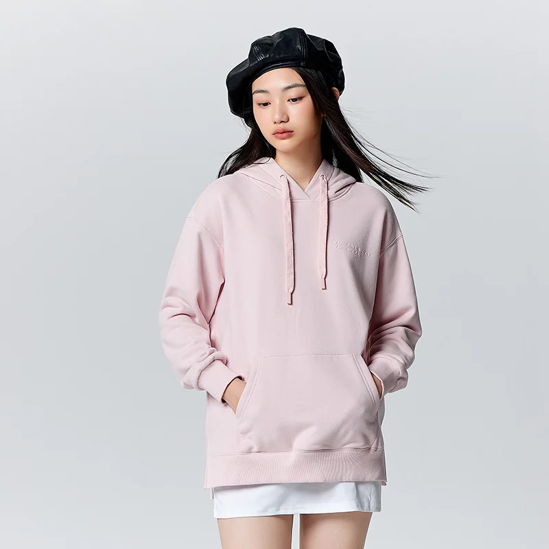 Semir Hoodie Women Mid-Length Loose Slit Letter 2024 New Winter Thermal Antibacterial Fleece Hooded Casual Versatile Sweatshirt