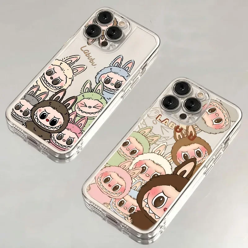 

Cartoon Lovely Labubu Phone Case For iPhone 16 15 14 13 12 11 Pro Max Mini X XS 7 8 Plus 16E Shockproof Transparent Cover Fundas