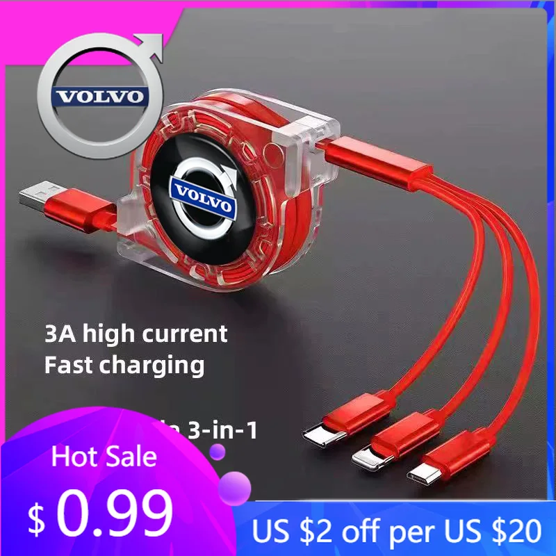 

Колпаки-концентраторы 3 в 1, масштабируемый кабель для быстрой зарядки телефона, автомобильные аксессуары для Volvo Xc60 Xc90 V40 V60 S60 V50 V90 S80 C40 XC