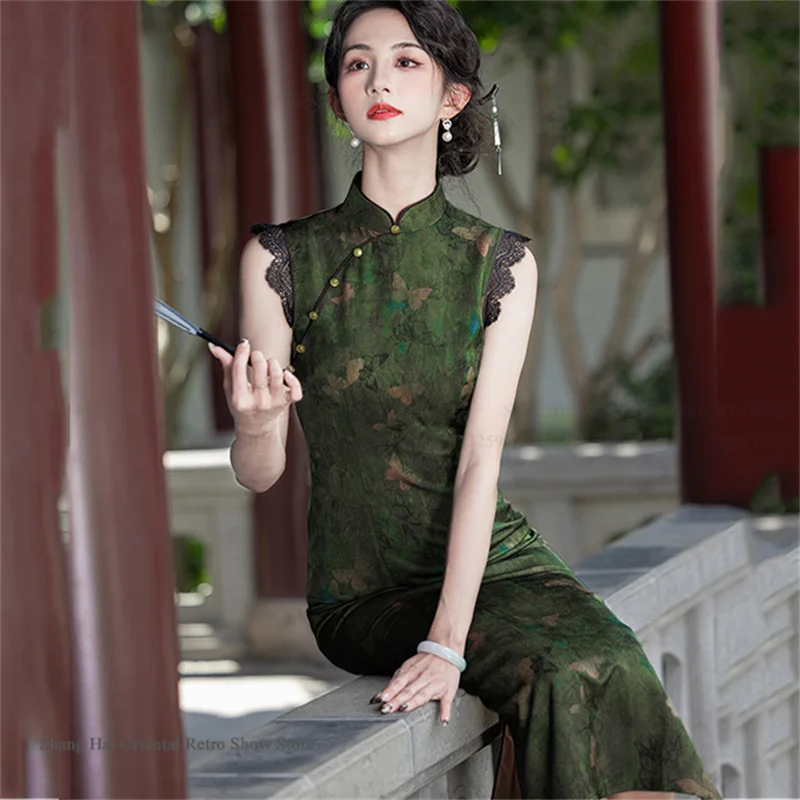 

Plus Size Traditional Chinese Qipao Vintage Classic Chinese Dress Improved Sexy Slim Print Floral Cheongsam Novelty Evening Gown