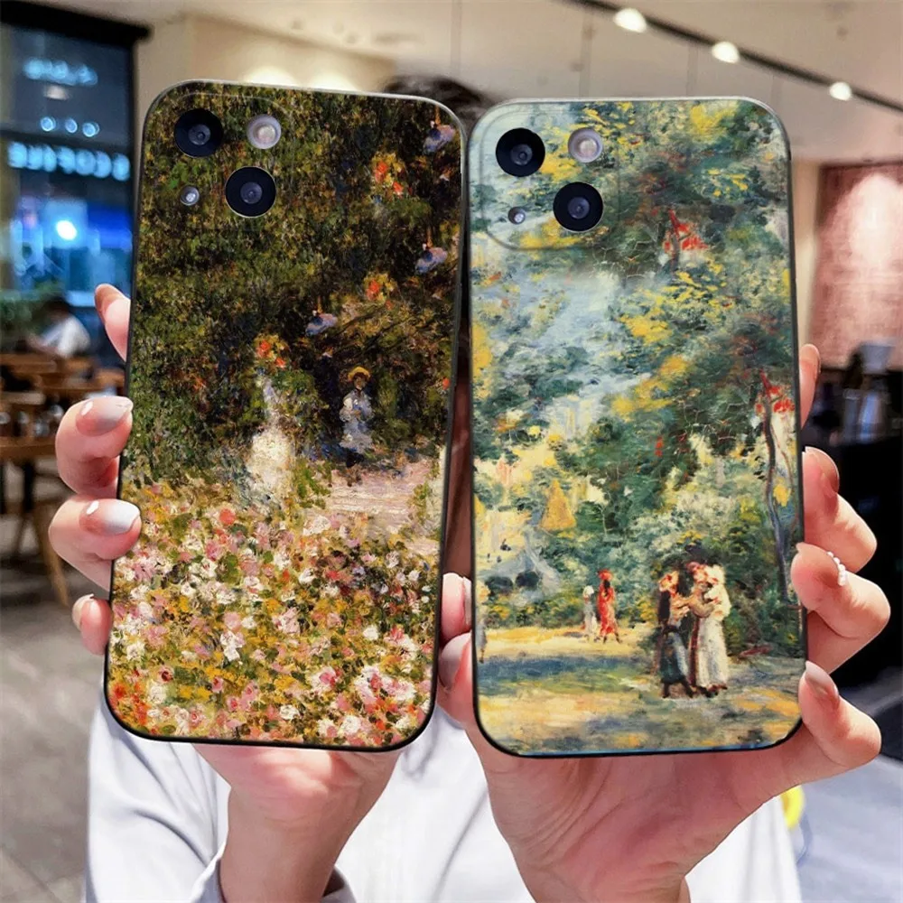 P-Pierre-Auguste Famous Paintings Renoir Phone Case For iPhone 16 15,14,13,12 Mini 11 Pro,XS,MAX,Plus Silicone Cover Soft black