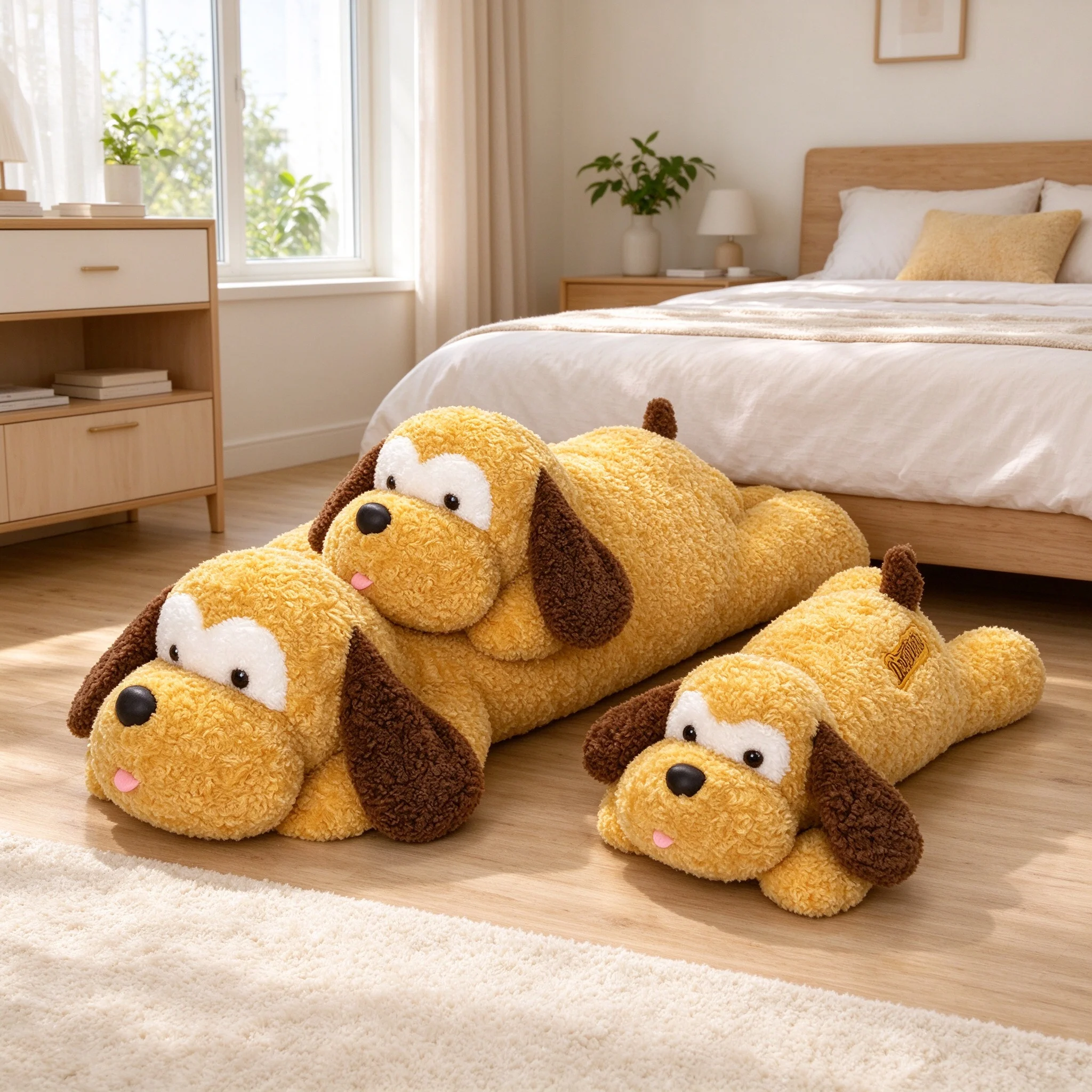 Plush Sleep Pillow Yellow Dog Cute Stuffed Animal Kawaii Soft Fluffy Lying Puppy Cushion Birthday Gift Room Decor Kids Girl Boy