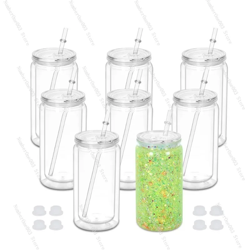 

Прозрачные пластиковые стаканы для снежного шара на 16 унций, упаковка из 16 чашек для банок с двойными стенками и предварительно просверленным отверстием