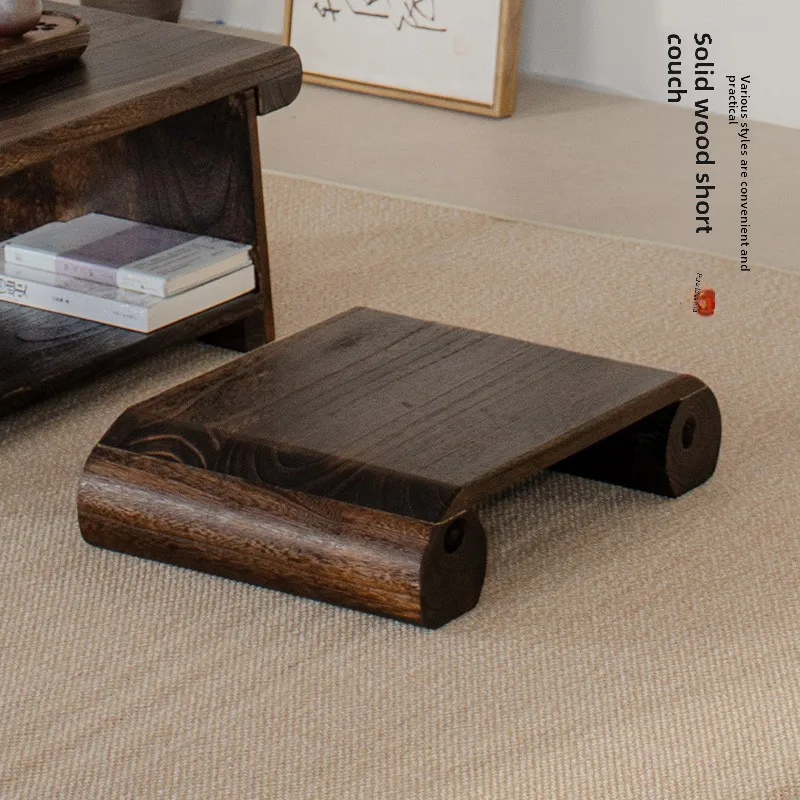 Japanese Solid Wood Sitting Stools Tatami Meditation Bench Home Low Footrest Compact Floor Stool for Bay Window or Living Room