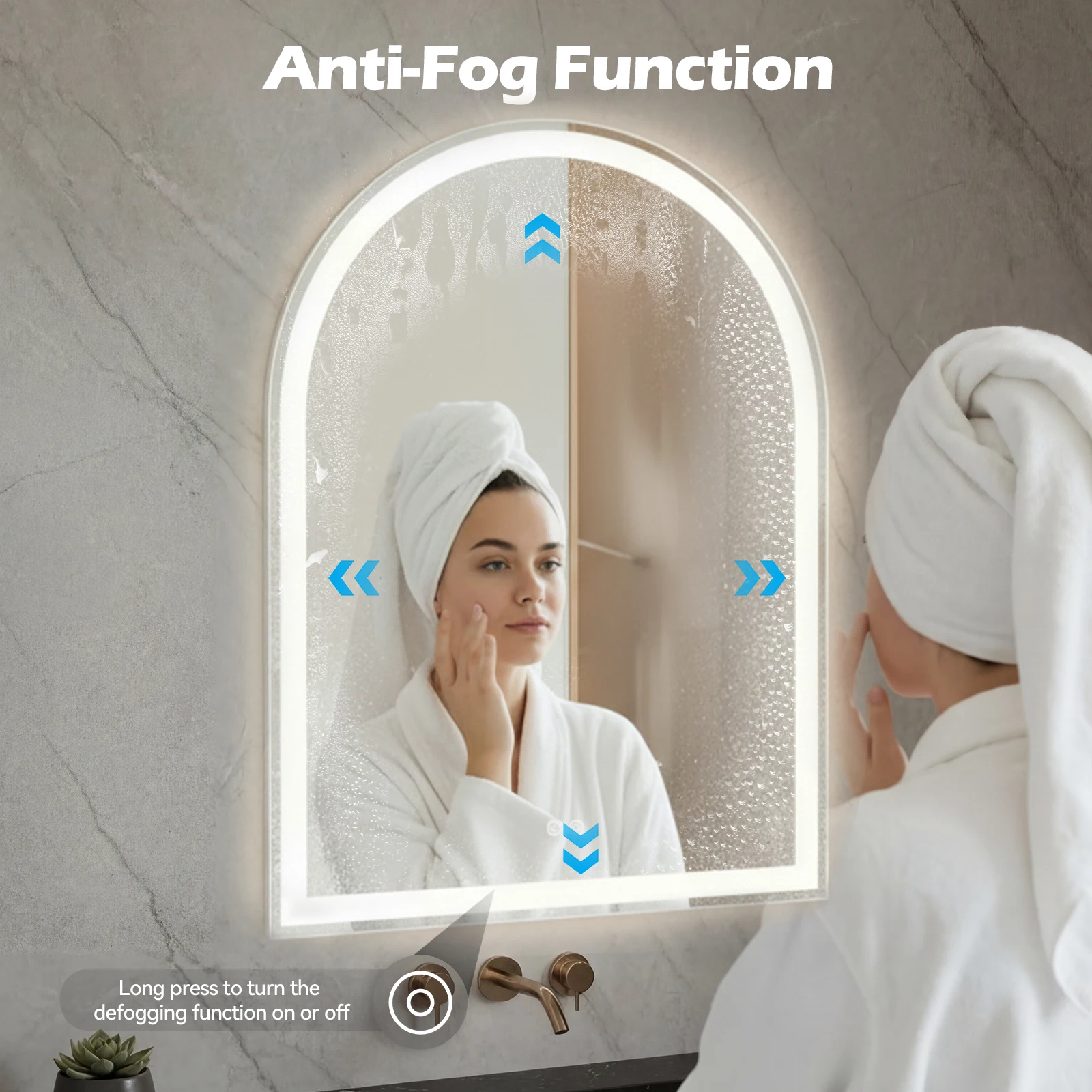JHK Arched LED Bathroom Vanity Mirror for Wall Backlit Mirror with 3-Color Lights Memory Function Tempered Glass For Living Room image 3
