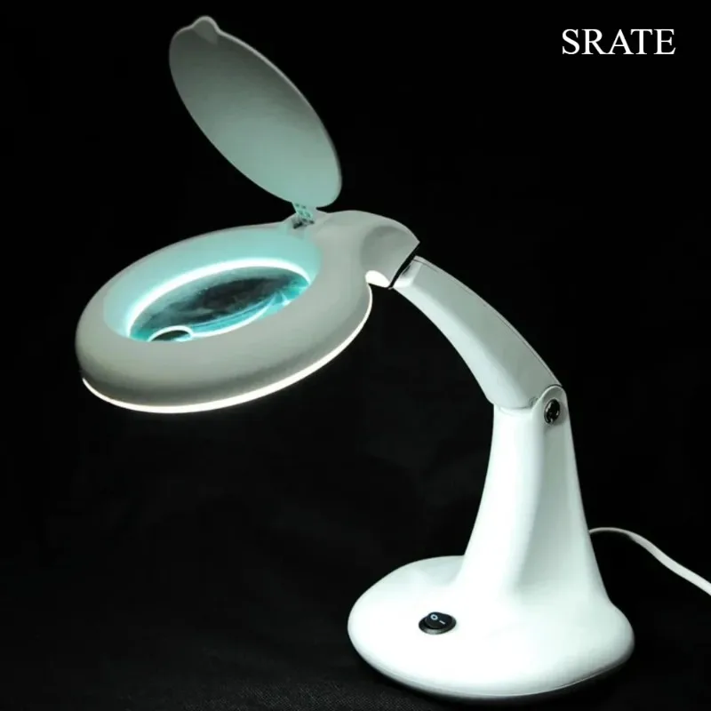 220V Double Optical Lens 1.75X 4X Desk Lighted Magnifying Glass with LED Lights Table Stand Helping Hands Magnifier Lamp Loupe