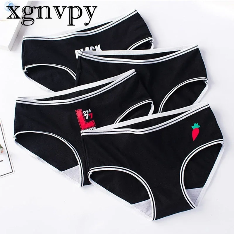 Xgnvpy Black Series Sports Women Cotton Panties Underwear Seamless Briefs Mid Rise Cute Print Panty Soft Comfort Ladies Lingerie