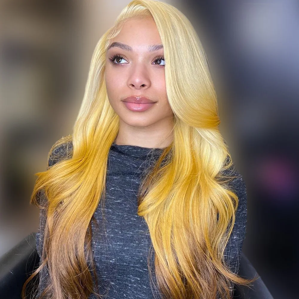 

Ombre Colored Blonde Human Hair Wigs 13x6 Honey Brown Lace Front Wig 100% Human Hair Quality Straight Lace Frontal Wig For Women