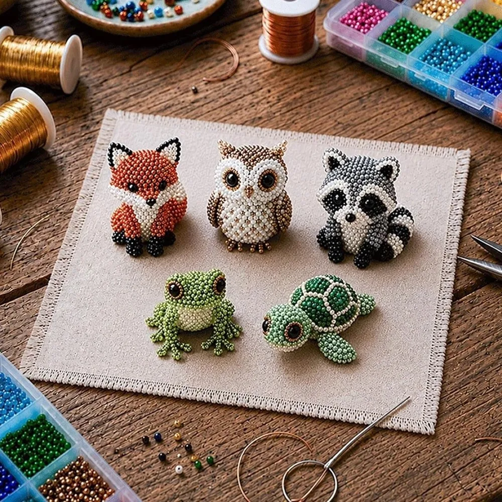 Creative Animal Shape 3D Beaded Animal Kit Craft with Colorful Beads Bead Weaving Kit Handmade 3D Beaded Ornament Set Home Decor