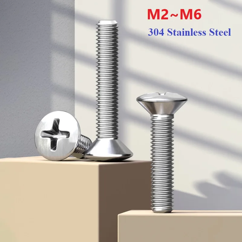 M2 M2.5 M3 M4 M5 M6 304 Stainless Steel Cross Recessed Cross Raised Countersunk Head Half Oval Screw Bolt