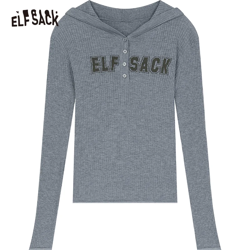 ELFSACK 2024 Autumn New Arrivals Pink and orange American style letter slim fit sweet and thin casual hooded sweater for women