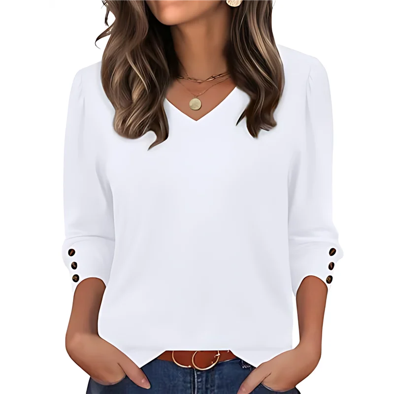 

ASDS-Womens 3/4 Sleeve Tops With Buttons V-Neck Summer Outfits Casual Shirts Beach Vacation Fall Clothes 2025