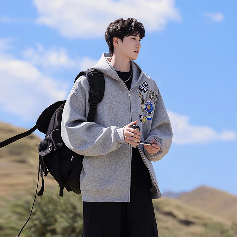 

Весенне-осенняя модная трендовая вышитая свободная удобная куртка с капюшоном, мужская ветрозащитная дышащая куртка для спорта на открытом воздухе и отдыха