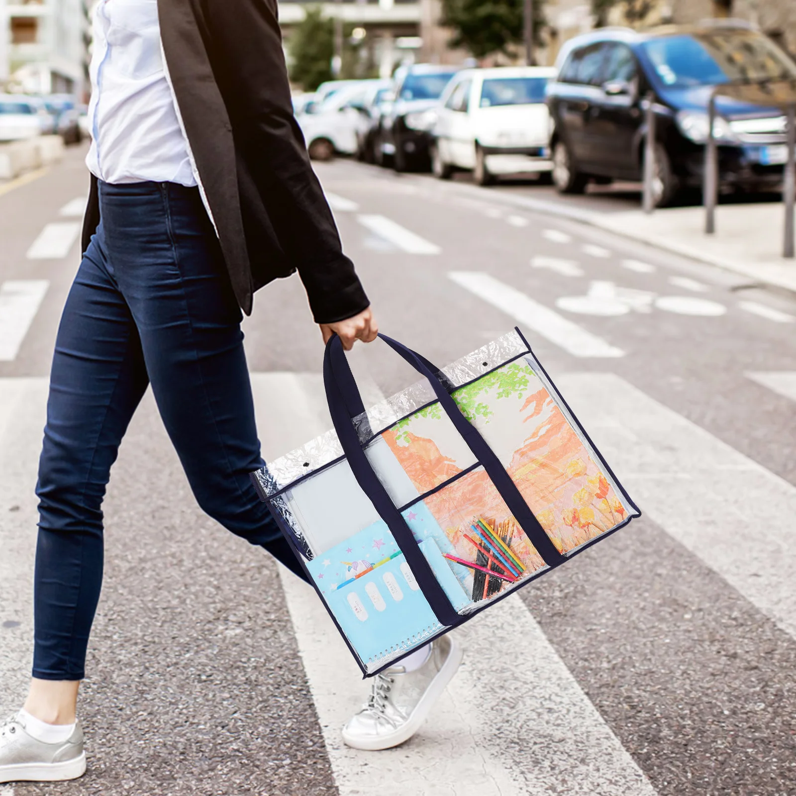 

Art Portfolio Bag Large Capacity Transparent Poster Storage Container Handle Design Artwork Protection Lightweight Strong