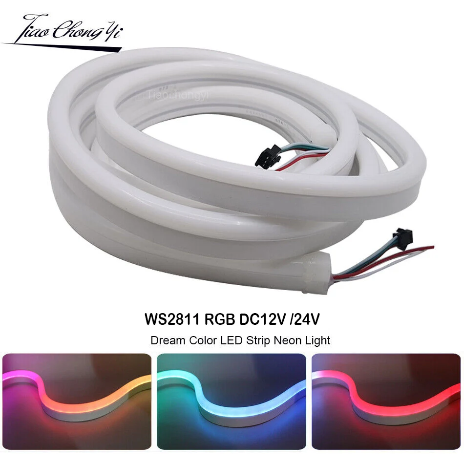 WS2811 RGB Neon Strip 8X16MM DC12V 24V Addressable Dream Color Pixel Lights 1m 2m 3m 4m 5m 72leds/m Waterproof Bedroom Ambient