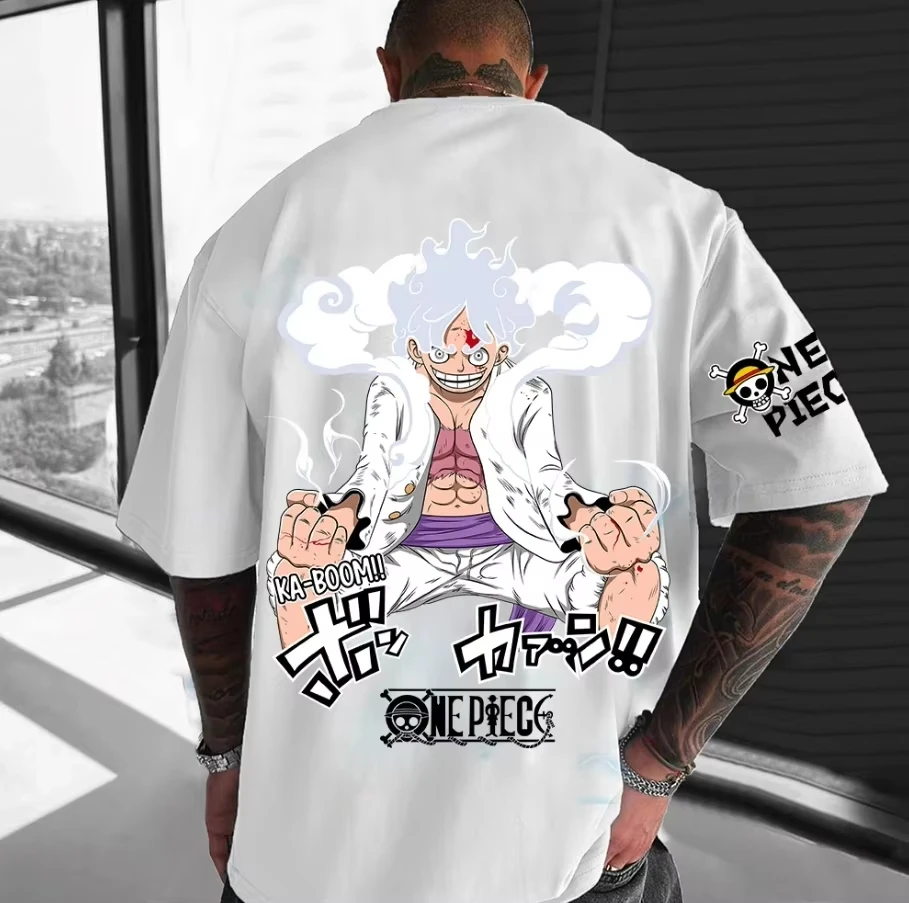 

ONE PIECE Свободная хлопковая футболка с короткими рукавами и круглым вырезом в японском стиле с анимационным принтом большого размера для пар