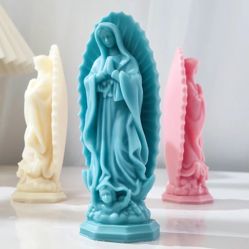 Oração madonna retrato silicone vela molde 3d maria estátua resina gesso fazendo ferramenta artesanal sabão kit decoração para casa artefato presente