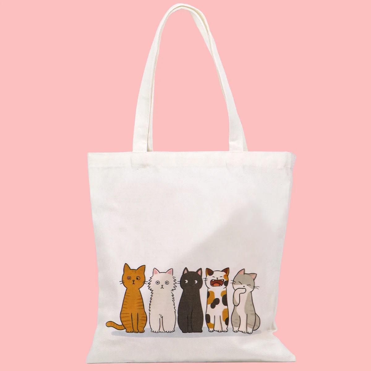 Leuke kat canvas draagtas boodschappentas multifunctionele handtas voor dames Casual opvouwbare schoudertas Schoolhandtas cadeau