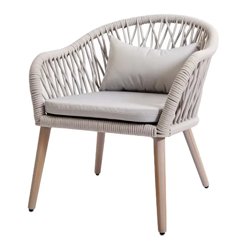 Modern Aluminum Rope Dining Chair for Outdoor Garden Patio Restaurant Furniture Weather Resistant Stackable Seat for Backyard