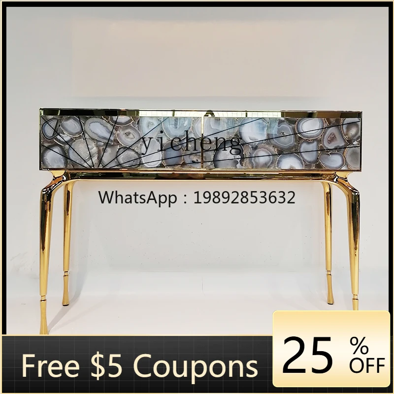 Italian light luxury bedroom living room hotel villa natural agate stone entrance counter view platform