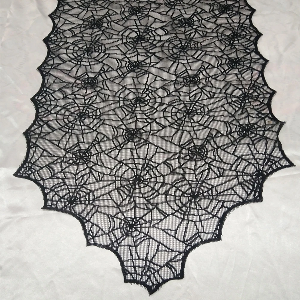 

1pc Halloween Spider Web Tablecloth Black Lace Party Decor Scary Cover Long Lasting Use Costume Event Trick Decorations