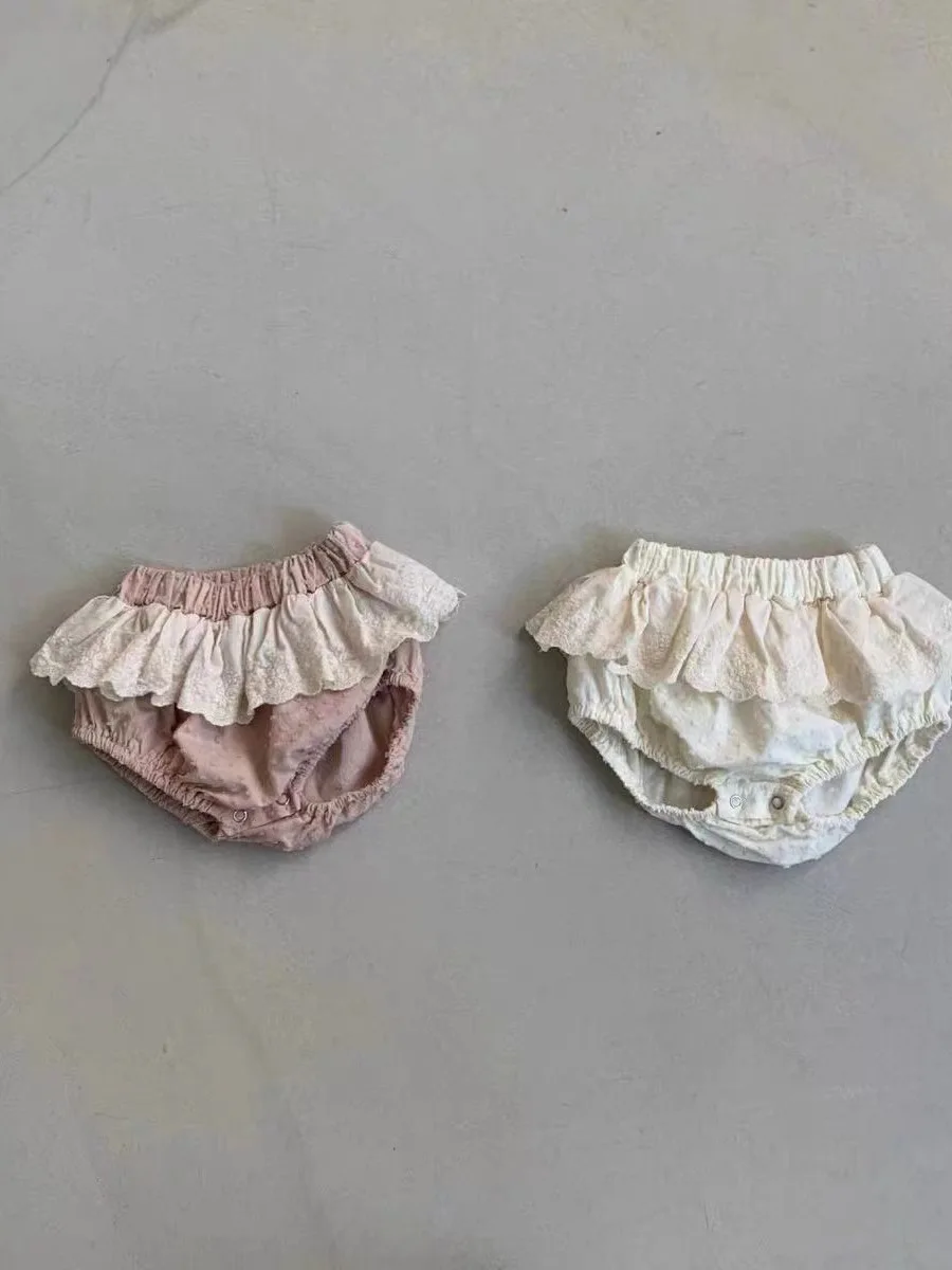 Pantalones cortos de algodón con bordado de encaje para niña, ropa informal a la moda, de 0 a 24 meses